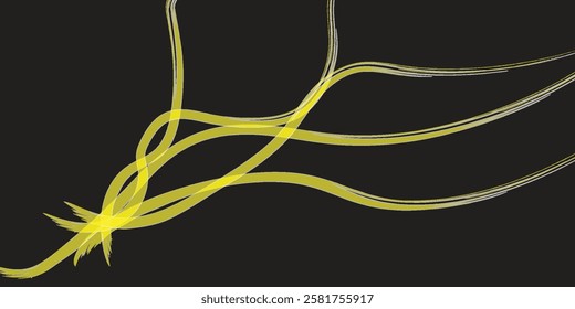 Elegant abstract design features smooth wavy monochrome yellow lines intertwined on a black background