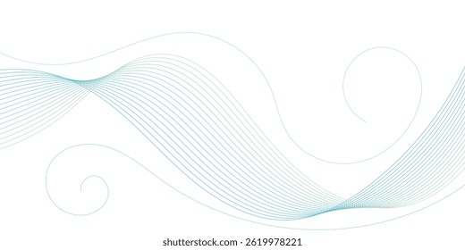 Elegant abstract design featuring flowing teal lines creating a dynamic wave pattern against a white background.