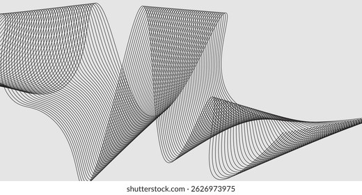 Elegant abstract design featuring monochrome wavy fine lines intertwined against a white background. vector