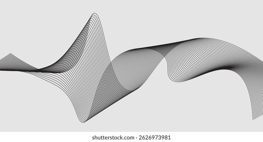 Elegant abstract design featuring monochrome wavy fine lines intertwined against a white background. vector