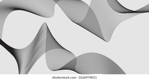 Elegant abstract design featuring monochrome wavy fine lines intertwined against a white background. vector