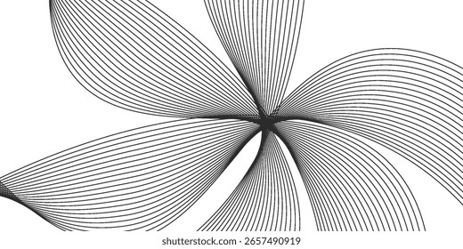 Elegant abstract design featuring monochrome wavy fine lines intertwined against a white background. vector