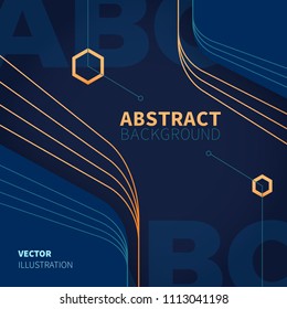Elegant abstract design with technological blue and gold geometric shapes