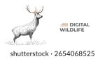 Elegant Abstract Digital Red Deer Are Standing in Abstract Grace. Isolated Deer in Thin Lines and Connected Dots Low Poly Wireframe Style. Vector Wildlife Illustration. Technology and Ecology concept.