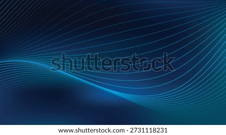An elegant abstract digital wave composed of deep blue and vibrant teal flowing curved lines creates a modern technological background, perfect for presentations and corporate branding