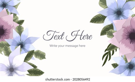 Elegant abstract floral background template decorated with gorgeous multicolored blooming flowers and leaves border for web, banners, posters, social media, apps, design and internet ads, invites
