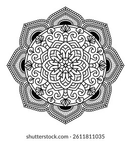 Elegant Abstract Floral Mandala Illustration Hand Drawn Ethnic Design for Wellness Yoga Meditation Tattoos Mehndi Fabric Crafts Spiritual Branding and Digital Use. Coloring Pages Home Decor Wallpapers