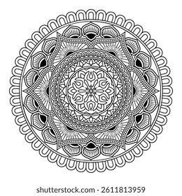 Elegant Abstract Floral Mandala Illustration Hand Drawn Ethnic Design for Wellness Yoga Meditation Tattoos Mehndi Fabric Crafts Spiritual Branding and Digital Use. Coloring Pages Home Decor Wallpapers