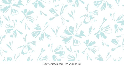 Elegant abstract floral seamless pattern - flowers. Repeating print with delicate petals and leaves. Simple minimalism. Solid blue color.