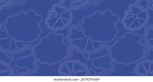 Elegant Abstract Flower Outline Pattern  Seamless Vector Background in Deep Blue