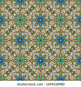 elegant abstract flowers and leaves. black lines and colorful flowers. symmetrical textile design