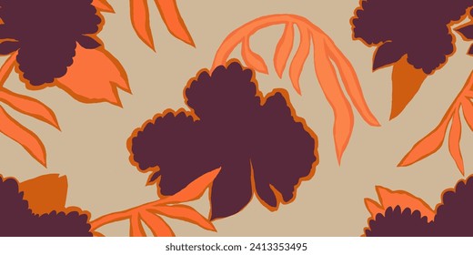 Elegant abstract flowers pattern. Hand drawn unique print. Seamless botanical pattern. 