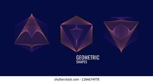 Elegant abstract forms with colorful lines on a dark background. Vector illustration