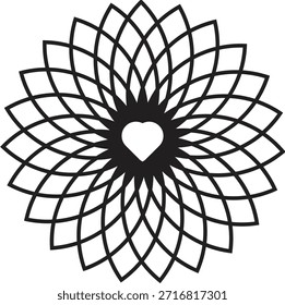Elegant abstract geometric floral pattern with a central loving heart design, perfect for symbolic art