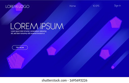 Elegant abstract geometric pentagon Purple and blue strips.  For Landing page, banner, cover, bussiness card.