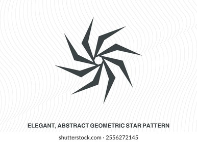 Elegant, abstract geometric star patterns in black and white. Symmetrical mandala-like designs with radiating, pointed elements. Intricate, minimal, and visually striking vector graphic