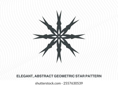 Elegant, abstract geometric star patterns in black and white. Symmetrical mandala-like designs with radiating, pointed elements. Intricate, minimal, and visually striking vector graphic