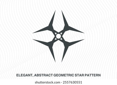 Elegant, abstract geometric star patterns in black and white. Symmetrical mandala-like designs with radiating, pointed elements. Intricate, minimal, and visually striking vector graphic