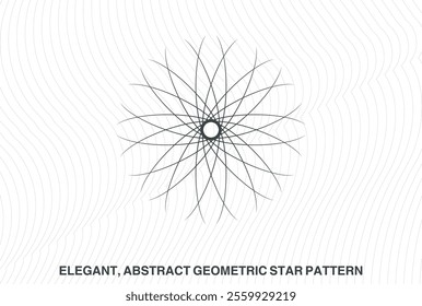 Elegant, abstract geometric star patterns in black and white. Symmetrical mandala-like designs with radiating, pointed elements. Intricate, minimal, and visually striking vector graphic