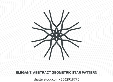 Elegant, abstract geometric star patterns in black and white. Symmetrical mandala-like designs with radiating, pointed elements. Intricate, minimal, and visually striking vector graphic