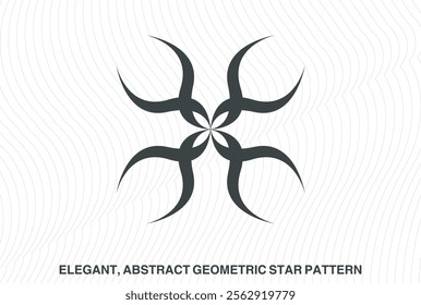 Elegant, abstract geometric star patterns in black and white. Symmetrical mandala-like designs with radiating, pointed elements. Intricate, minimal, and visually striking vector graphic