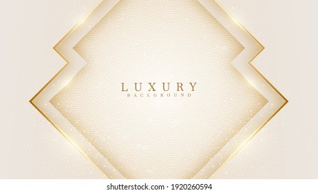 Elegant abstract gold background with shiny elements cream shade. Realistic Japanese luxury paper cut style 3d modern concept. vector illustration for design.