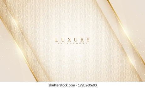 Elegant abstract gold background with shiny elements cream shade. Realistic Japanese luxury paper cut style 3d modern concept. vector illustration for design.