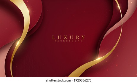 Elegant abstract gold background with shiny elements red shade. Realistic Japanese luxury paper cut style 3d modern concept. vector illustration for design.