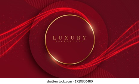 Elegant abstract gold and line neon light background with shiny elements red shade. Realistic Japanese luxury paper cut style 3d modern concept. vector illustration for design.