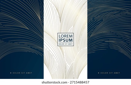Patrón abstracto elegante de la onda del oro, líneas que fluyen, fuegos artificiales del año nuevo. Diseño de Vector japonés de lujo con textura rica, etiquetas de vino y perfume, embalaje premium
