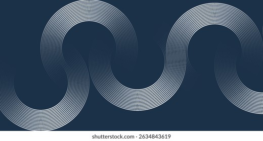 Elegant abstract golden geometric lines on dark blue background. Glowing gold circle lines pattern. Modern design element modern arts background black