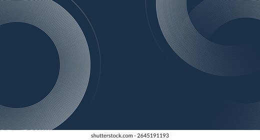 Elegant abstract golden geometric lines on dark blue background. Glowing gold circle lines pattern. Modern design element. Luxury style. modern trendy design