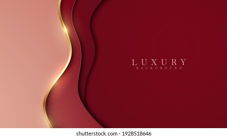 Elegant abstract golden line with red shade background with shiny elements. Realistic luxury paper cut style 3d modern concept. vector illustration for design.