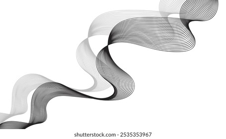 Líneas de onda grises abstractas elegantes con curvas fluidas y formas en capas, ideales para una marca minimalista elegante, diseños digitales modernos e imágenes futuristas innovadoras.


