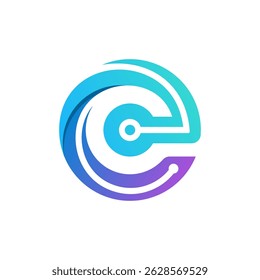 Elegant Abstract Letter E Tech Circle Vector Logo