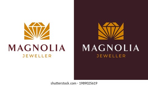 Leyenda elegante y abstracta M logotipo de luz de diamante, M inicial con un elemento diamante brillante para la marca de joyería