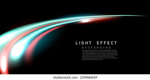 Elegant abstract light line effect design vector illustration on black background.