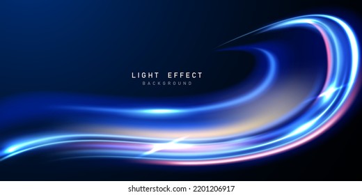 Elegant abstract light line effect design vector illustration on black background.