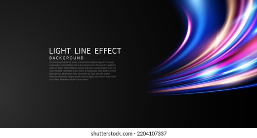 Elegant abstract light line effect design vector illustration on black background.
