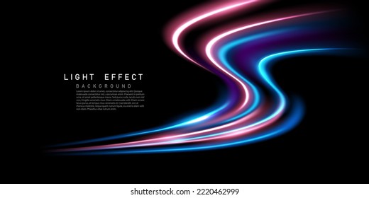 Elegante diseño de efecto de línea de luz abstracta de diseño de ilustración vectorial sobre fondo negro.