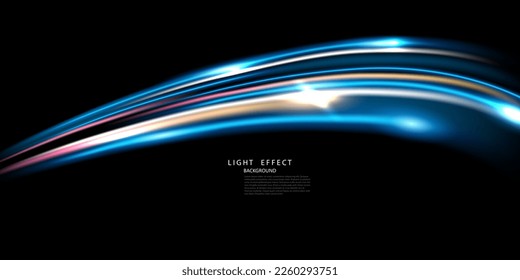 Elegant abstract light line effect design vector illustration on black background.