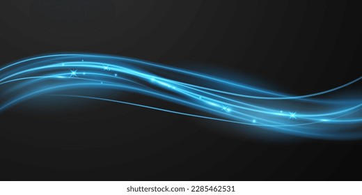 Elegant abstract light line effect design vector illustration on black background.
