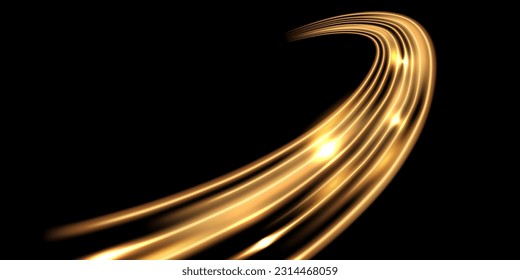 Elegant abstract light line effect design vector illustration on black background.