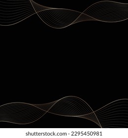 Elegant abstract line art on black background. Luxury hand drawn and golden texture with gold wavy line. Shining wave line design. Abstract shiny color gold wave design element.