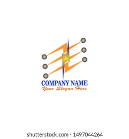 elegant abstract logo letter e formed from high voltage and circle symbols