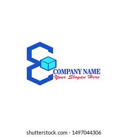 elegant abstract logo letter e formed from hexagon images and squares