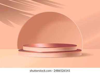 Elegante Podio Minimalista Abstractas Con Sombras Suaves Contra El Rosa, Fondo De Tonos Cálidos, Concepto De Diseño Moderno