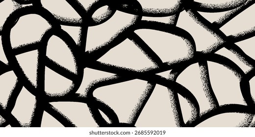 Elegant abstract monochrome pattern blending geometric precision with artistic halftone effects. Seamless surface pattern design. Vector illustrations