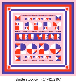 Elegant abstract numbers 2020 and Happy New Year greetings with multicolored flags and garlands on light pink background. Vector illustration for greeting card, holiday calendar, book or brochure