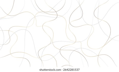 Elegante padrão abstrato de traços de linha dourada caóticos em um fundo branco. Um design vibrante e decorativo com curvas emaranhadas e fluindo e aleatoriedade geométrica - perfeito para a digital de luxo a